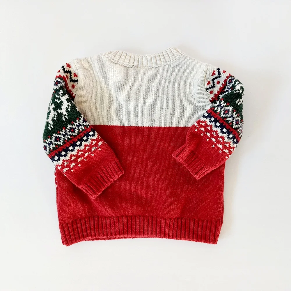 Leaping Reindeer Fairisle Christmas Sweater 3 months Carters 100% cotton Holiday